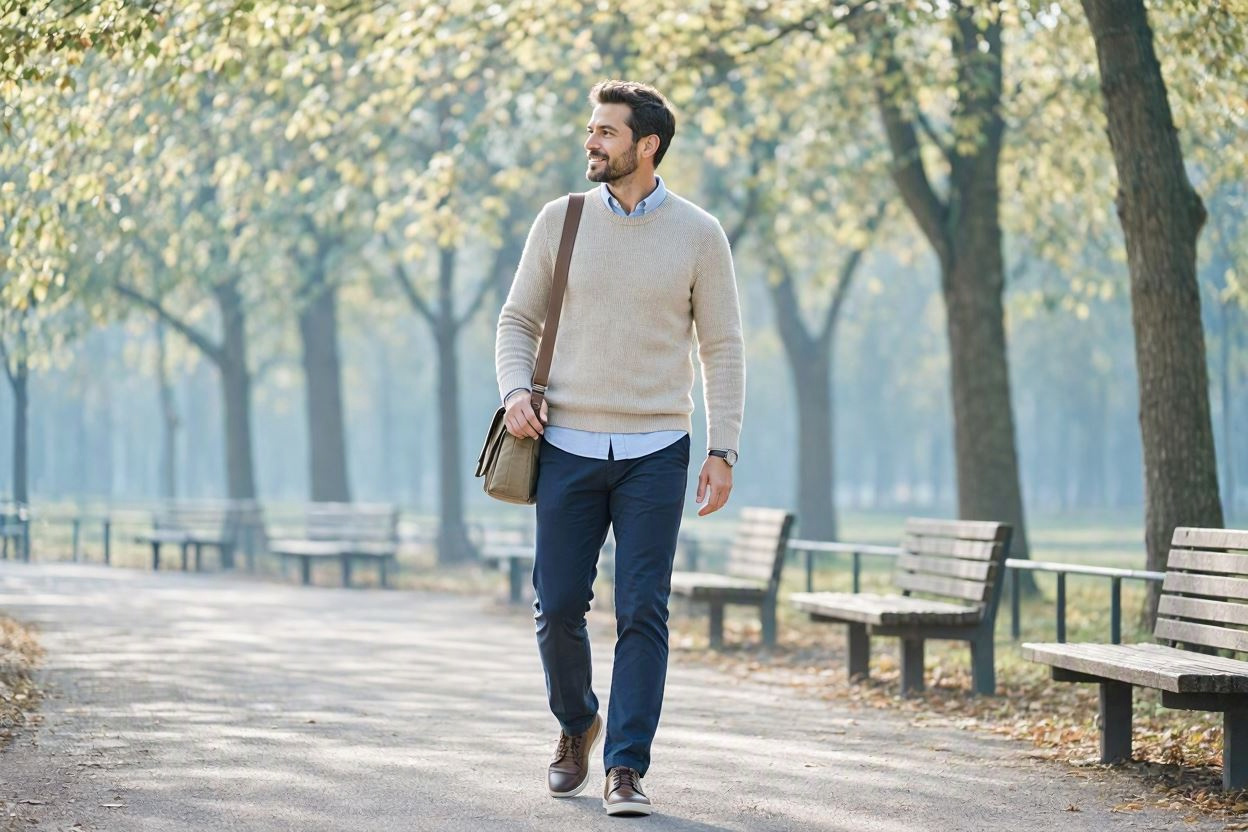 Personne marchant d’un pas tranquille dans un parc pendant une pause