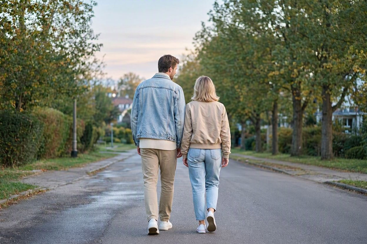 Couple faisant une promenade tranquille après le dîner